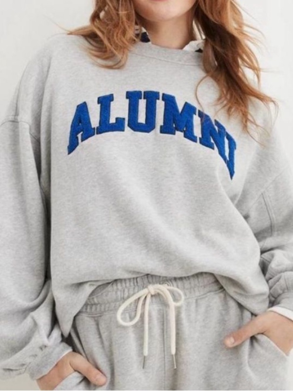 Aerie gray blue alumni comfy pullover sweater crewneck size XS